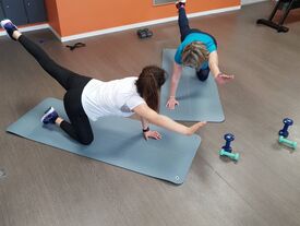 Apprentissage du "Bird Dog plank", en coaching avec Nathalie